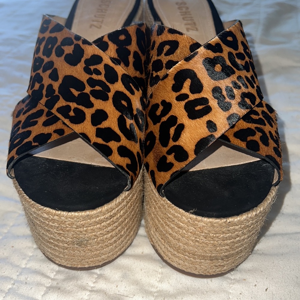 SCHUTZ Leopard Print Platform Sandals - Brown & Black - Picture 6 of 9